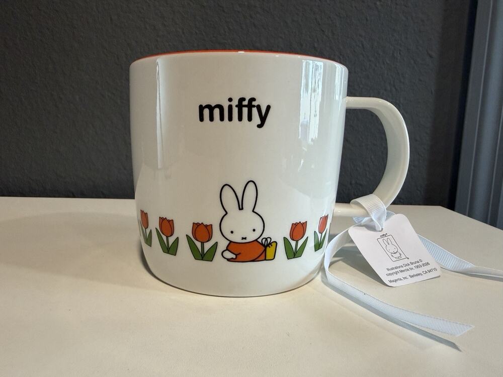 Miffy By Magenta Coffee Mug Cup Miffy w Orange Flowers & Orange Mug Interior NWT